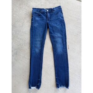 Express Ankle Jeans Womens 4R Blue Stretch Skinny Raw Hem Distressed Indie